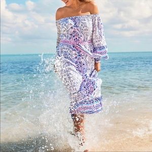 LILLY PULITZER ABIGALE OFF-THE-SHOULDER MIDI DRESS RESORT WHITE TIME TO …